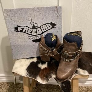 Freebird Taupe Ankle Boots with Chain Accent